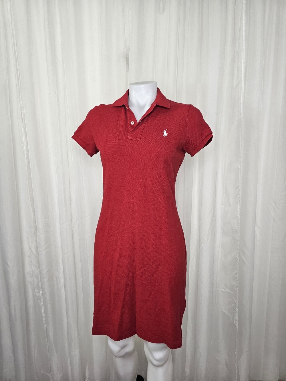 Polo Ralph Lauren Blue Label Red Cotton Mesh Mini Polo Dress Preppy Size Medium